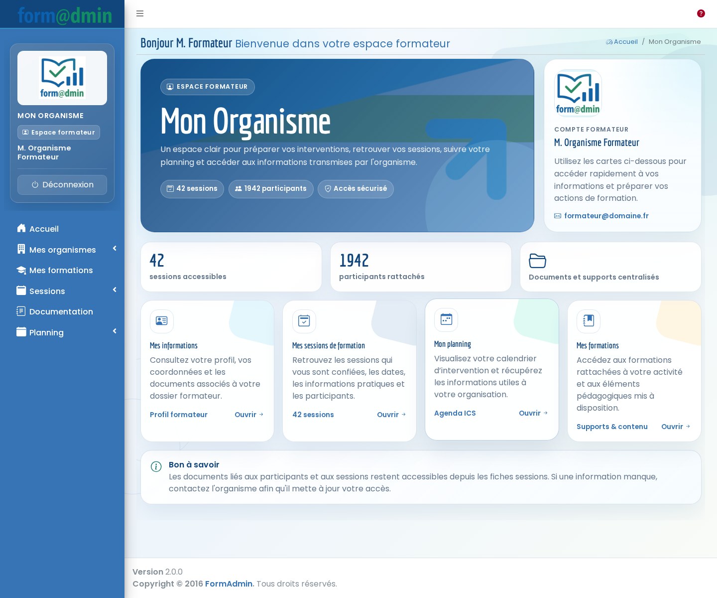 Espace formateur Formadmin pour centre de formation